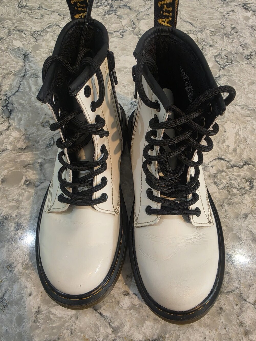 Dr. Martens Kids White and Black Lace-Up Combat Boots